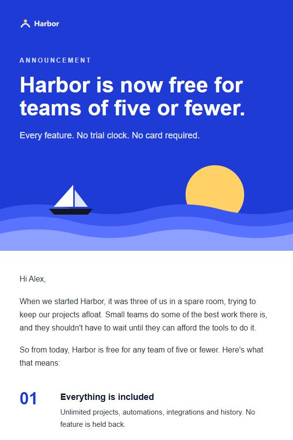 Preview of the Announcement email template