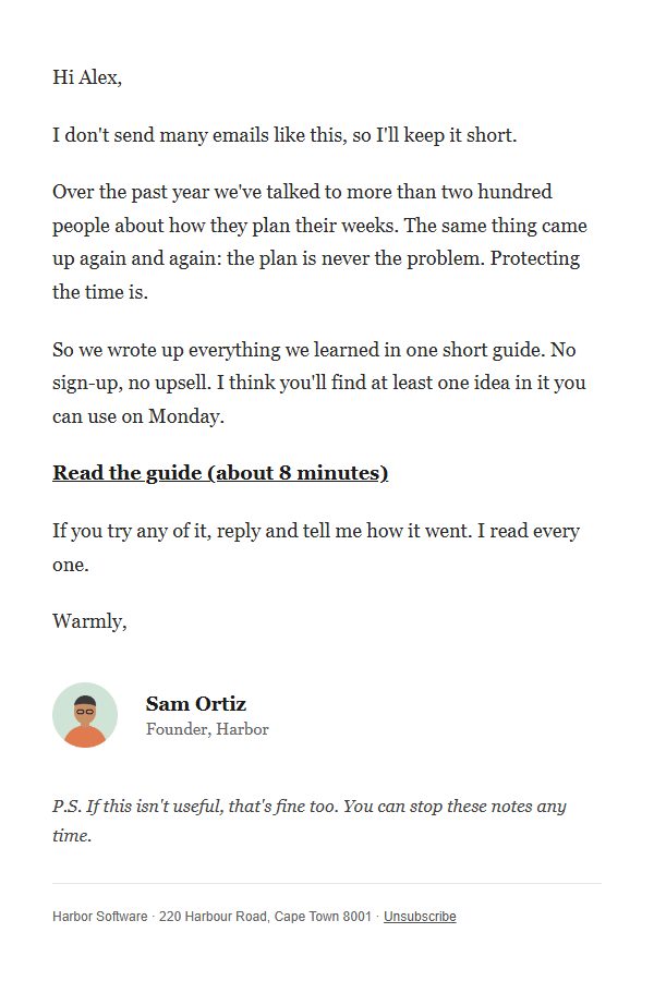 Preview of the Personal note email template