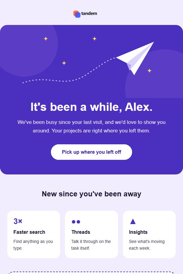 Preview of the We miss you email template