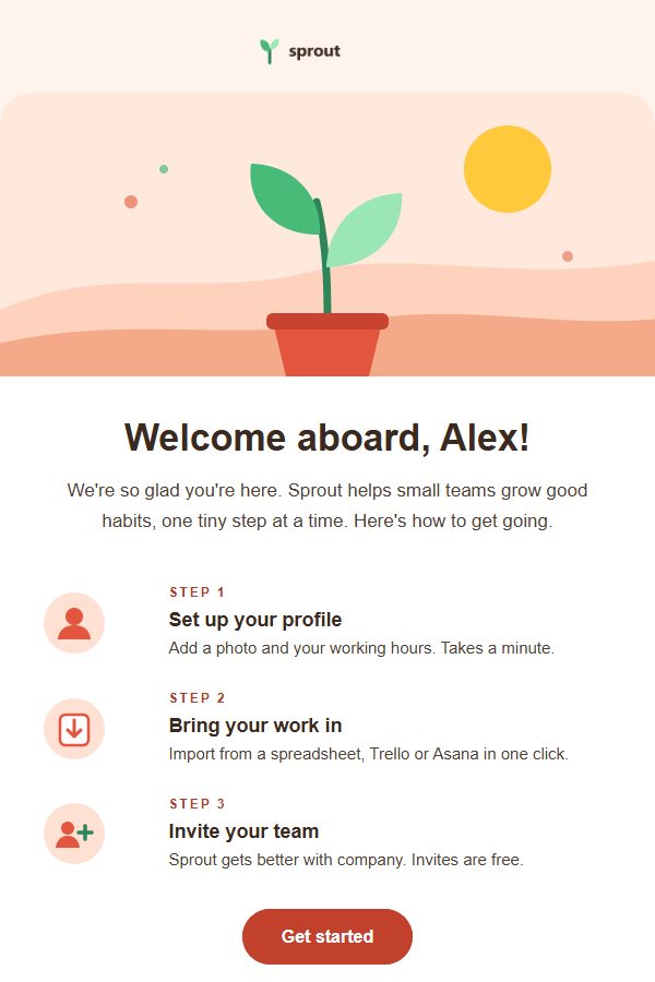 Preview of the Welcome email template