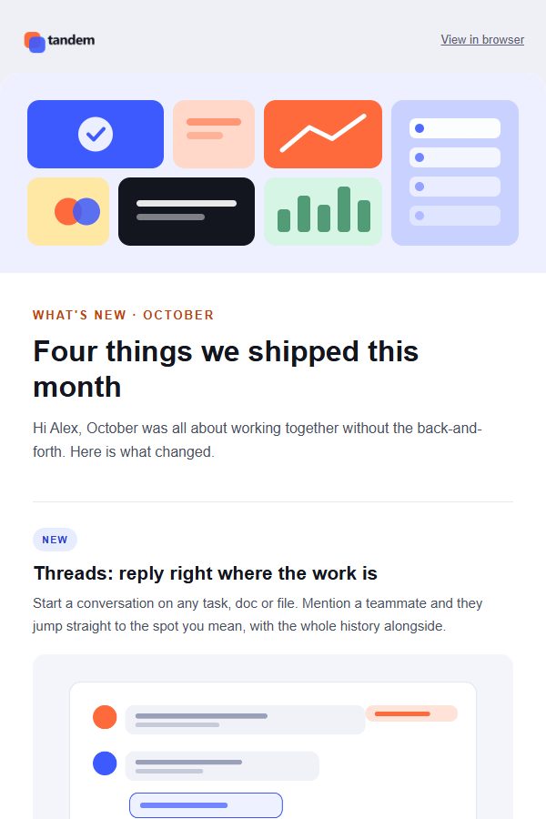 Preview of the What's new email template